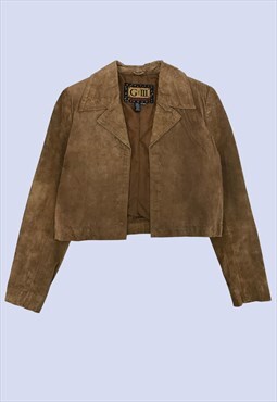 Vintage Tan Brown Suede Leather Cropped Boho Festival Jacket