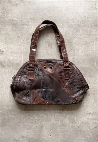 VINTAGE BROWN LEATHER PATCHWORK SHOULDER BAG