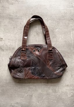 Vintage brown leather patchwork shoulder bag