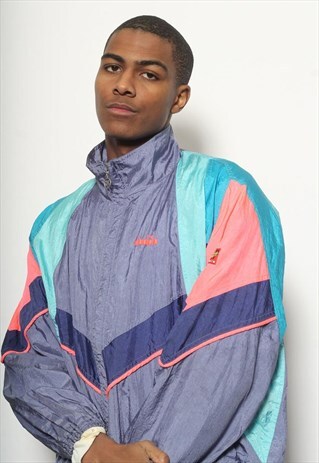VINTAGE DIADORA LOGO JACKET TRACK TOP LOGO SHELL PURPLE