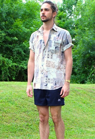 VINTAGE 90S ART NERD SHIRT - MEDIUM - FESTIVAL - ABSTRACT
