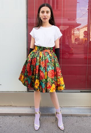 VINTAGE 80'S FANCY BIG FLORAL JACQUARD SKIRT WITH UNDERSKIRT