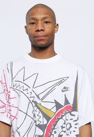 VINTAGE NIKE BIG SPELL OUT LOGO T-SHIRT PATTERN WHITE