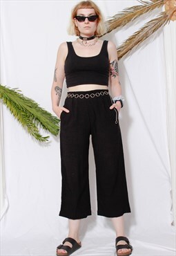 Vintage 90s Grunge Y2K Goth Black High Summer Culotte Pants