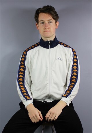 VINTAGE KAPPA WINDBREAKER TRACK JACKET IN WHITE WITH LOGO TA