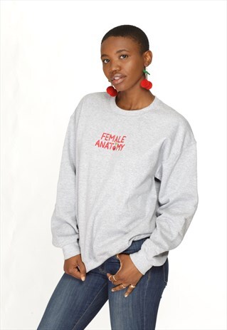 CHERRY POSE FEMALE ANATOMY CREWNECK SWEATSHIRT GREY