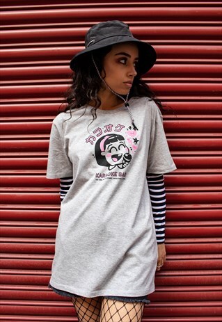 TSHIRT IN GREY HEATHER ORGANIC COTTON WITH KARAOKE GRAPHIC
