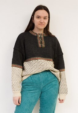 Vintage Women's L XL Sweater Wool Norwegian Jumper Claps 