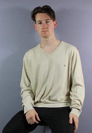 VINTAGE TOMMY HILFIGER SWEATSHIRT IN BEIGE WITH EMBROIDERED