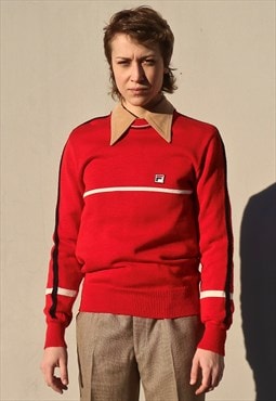80s Vintage rare Fila red wool jumper