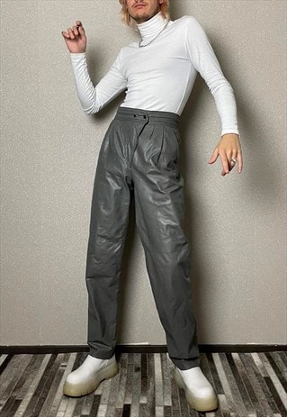 VINTAGE 80S GREY LEATHER TROUSERS