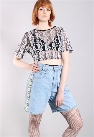 VINTAGE 90S BLUE DENIM DOLLAR BILL EDGED SHORTS