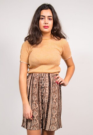 90'S VINTAGE BROWN BATIK TRIBAL CULOTTES PATTERNED SHORTS