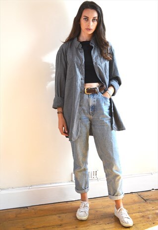90S VINTAGE C&A DARK GREY TWO POCKET FLANNEL SHIRT