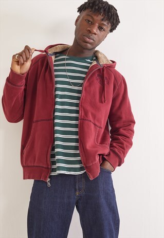 VINTAGE TOMMY HILFIGER FLEECE-LINED HOODIE BURGUNDY