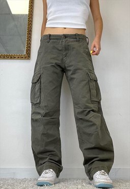 vintage khaki wide leg cargo combat trousers
