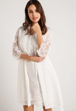 MF26414 LACE DETAIL NIGHTGOWN DRESSING GOWN 2 PIECE SET