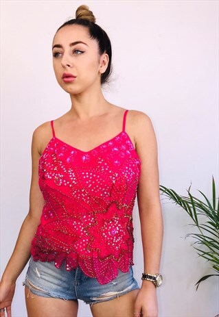VINTAGE PREMIUM SEQUIN EMBELLISHED PINK TOP