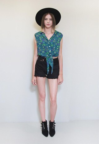 VINTAGE 1990'S PRETTY BLUE AND GREEN CROP TOP