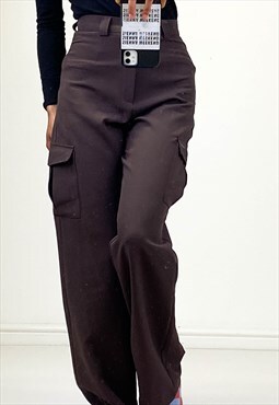 Y2K Women's Primark Cargo Trousers Brown Slim Fit 
