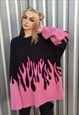 FLAME SWEATER OVERSIZE KNITTED JUMPER Y2K FIRE TOP IN PINK