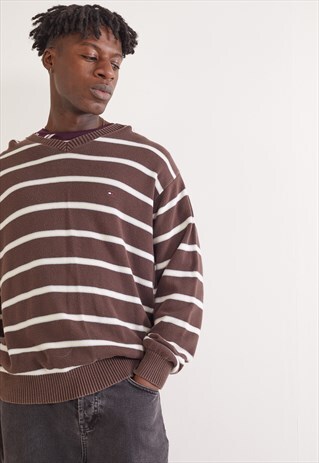 VINTAGE TOMMY HILFIGER V-NECK JUMPER BROWN