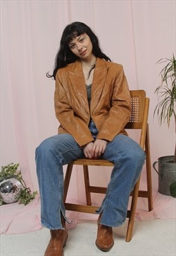 Brown Leather 70's Vintage Blazer Jacket