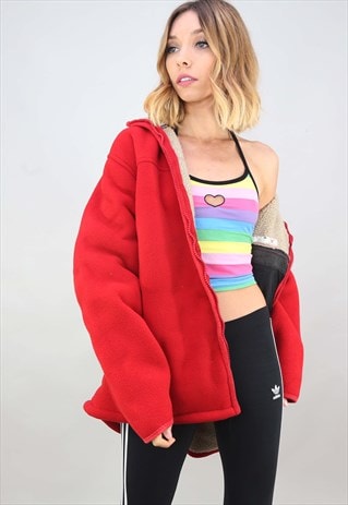VINTAGE 90S OVERSIZED RED TEDDY SHERPA FLEECE JACKET