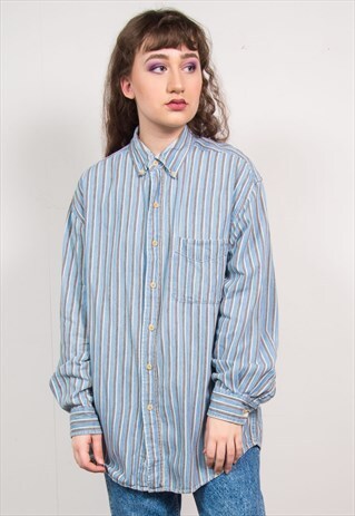 90'S BLUE STRIPED PATTERN SHIRT DENIM
