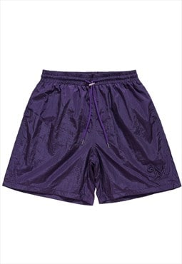 Shiny sport shorts in dark purple