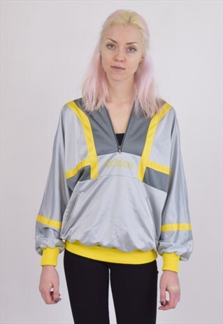 VINTAGE 90S SILVER YELLOW ADIDAS TRACKSUIT TOP HOODIE