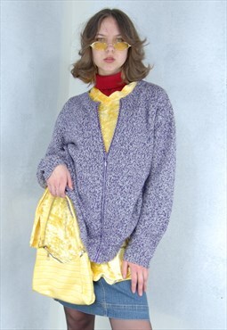 Vintage Y2K  Purple Knitted Shine Zipper Crochet Jacket