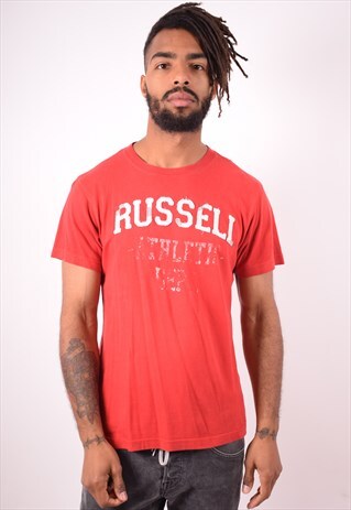 RUSSELL ATHLETIC MENS VINTAGE T-SHIRT TOP MEDIUM RED 90S
