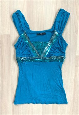 Y2K Blue Sequin Print Cami Top