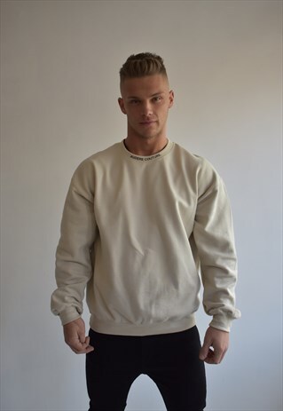 BEIGE NECK LOGO SWEATER