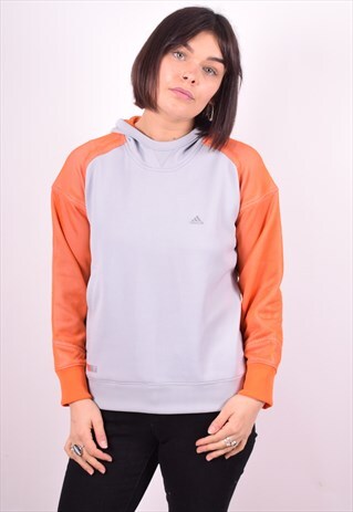 ADIDAS WOMENS VINTAGE HOODIE JUMPER MEDIUM GREY 90'S