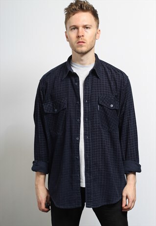 VINTAGE CORDUROY CORD SHIRT BLUE