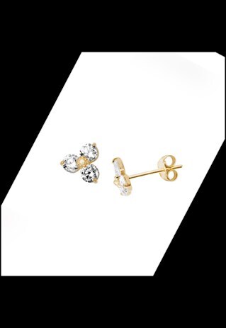 DAINTY PURE YELLOW GOLD CUBIC ZIRCONIA CLUSTER EARRING