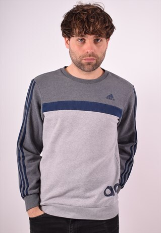 ADIDAS MENS VINTAGE SWEATSHIRT JUMPER MEDIUM GREY 90S