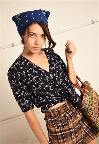 VINTAGE 90S PARIS CHIC BLOUSE TOP WITH FLORAL PRINT