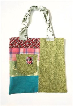 Upcycled Reworked Patchwork Tote Bag With Snake Print