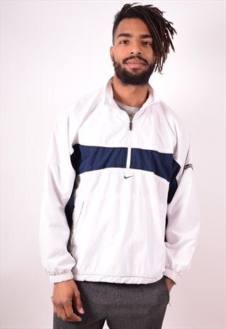 NIKE MENS VINTAGE PULLOVER TRACKSUIT TOP MEDIUM WHITE 90S