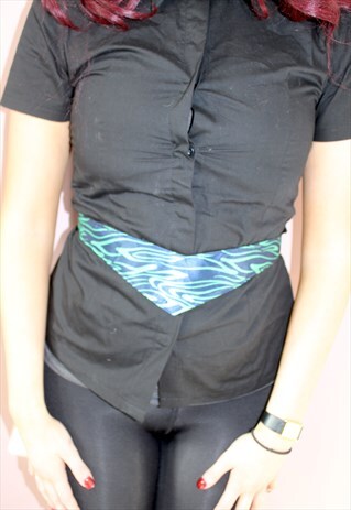 BLUE AND GREEN V SHAPE BELT - PUNK GRUNGE SATIN CORSET