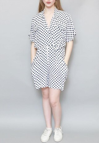 VINTAGE 1990'S WHITE & NAVY POLKA DOT PLAYSUIT