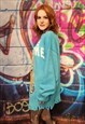 TEDDY SWEATER FLUORESCENT BEAR OVERSIZED TOP RIP JUMPER BLUE