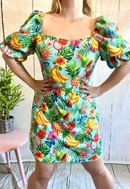 Vintage Bright Fruit Printed Y2K Mini Dress