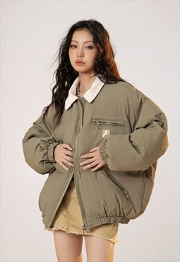 Cropped aviator jacket utility bomber winter puffer in green