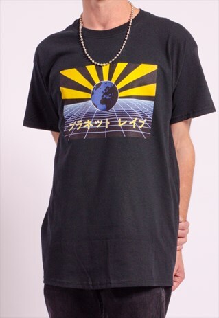 PLANET RAVE JAPAN 90S GRAPHIC PRINT RAVE, FESTIVAL TEE BLACK