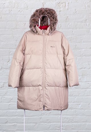 VINTAGE FILA PUFFER PARKA JACKET COAT FAUX FUR BEIGE MEDIUM