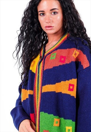 VINTAGE BENETTON PATTERNED KNIT CARDIGAN K511